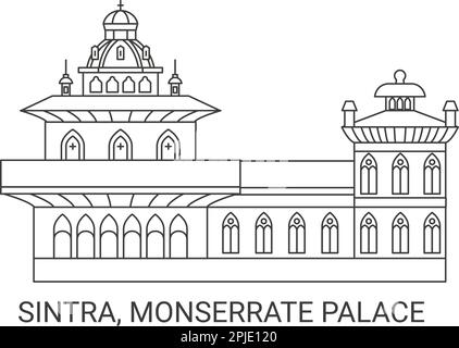 Portogallo, Sintra, Monserrate Palace, viaggio punto di riferimento vettoriale illustrazione Illustrazione Vettoriale