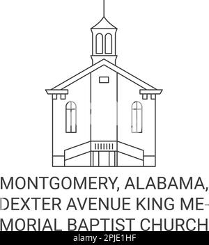 Stati Uniti, Montgomery, Alabama, Dexter Avenue King Memorial Baptist Church viaggio punto di riferimento vettore illustrazione Illustrazione Vettoriale