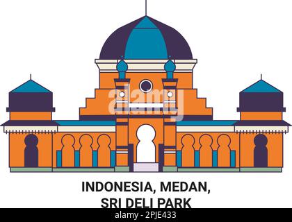 Indonesia, Medan, Sri Deli Park viaggio riferimento vettoriale illustrazione Illustrazione Vettoriale