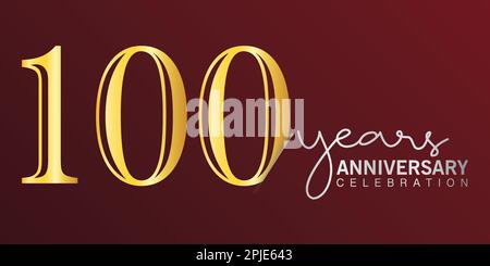 100th° anniversario festeggiamento numero di logo colore oro con sfondo rosso. vector anniversario per celebrazione, biglietto di invito, e saluto Illustrazione Vettoriale