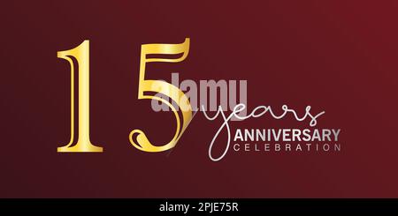 15th° anniversario festeggiamento numero di logo colore oro con sfondo rosso. vettore anniversario per celebrazione, biglietto di invito, e saluto c Illustrazione Vettoriale