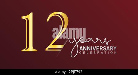 12th° anniversario festeggiamento numero di logo colore oro con sfondo rosso. vettore anniversario per celebrazione, biglietto di invito, e saluto c Illustrazione Vettoriale