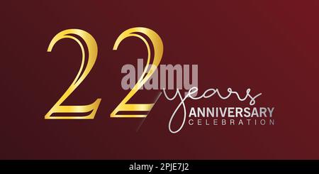 22nd° anniversario festeggiamento numero di logo colore oro con sfondo rosso. vettore anniversario per celebrazione, biglietto di invito, e saluto c Illustrazione Vettoriale