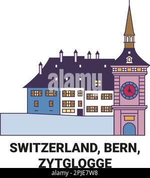 Svizzera, Berna, Zytglogge viaggio punto di riferimento vettoriale illustrazione Illustrazione Vettoriale