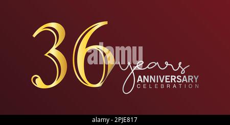 36th° anniversario festeggiamento numero di logo colore oro con sfondo rosso. vettore anniversario per celebrazione, biglietto di invito, e saluto c Illustrazione Vettoriale