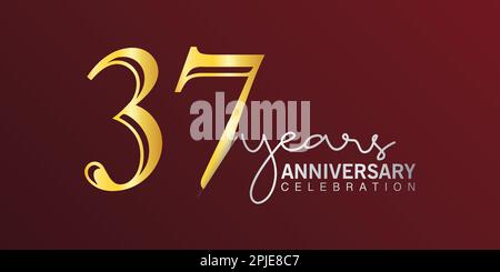 37th° anniversario festeggiamento numero di logo colore oro con sfondo rosso. vettore anniversario per celebrazione, biglietto di invito, e saluto c Illustrazione Vettoriale