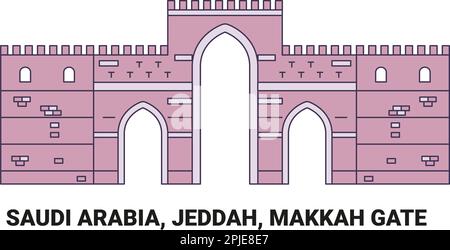 Arabia Saudita, Jeddah, Makkah Gate, viaggio punto di riferimento vettore illustrazione Illustrazione Vettoriale