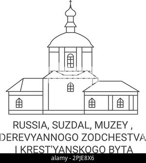 Russia, Suzdal, Muzey , Derevyannogo Zodchestva i Krest'yanskogo Byta viaggio punto di riferimento vettoriale illustrazione Illustrazione Vettoriale