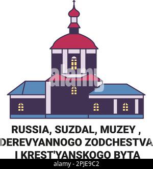 Russia, Suzdal, Muzey , Derevyannogo Zodchestva i Krest'yanskogo Byta viaggio punto di riferimento vettoriale illustrazione Illustrazione Vettoriale