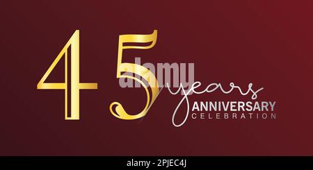 45th anni Logo Oro e rosso colore isolato su sfondo elegante, disegno vettoriale per biglietto d'auguri e biglietto d'invito Illustrazione Vettoriale