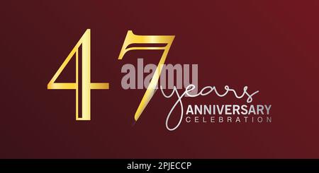 47th anni Logo Oro e rosso colore isolato su sfondo elegante, disegno vettoriale per biglietto d'auguri e biglietto d'invito Illustrazione Vettoriale