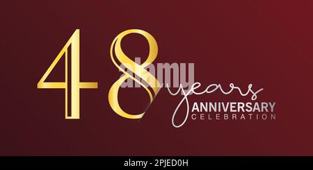 48th anni Logo Oro e rosso colore isolato su sfondo elegante, disegno vettoriale per biglietto d'auguri e biglietto d'invito Illustrazione Vettoriale