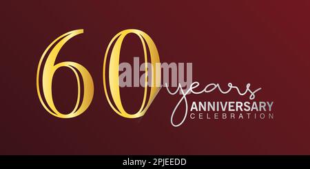 60th anni Logo Oro e rosso colore isolato su sfondo elegante, disegno vettoriale per biglietto d'auguri e biglietto d'invito Illustrazione Vettoriale