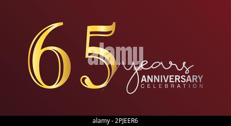 65th anni Logo Oro e rosso colore isolato su sfondo elegante, disegno vettoriale per biglietto d'auguri e biglietto d'invito Illustrazione Vettoriale