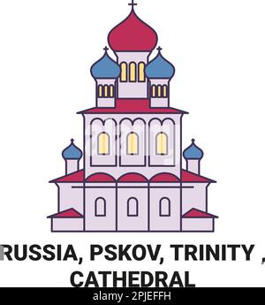 Russia, Pskov, Trinità , viaggio cattedrale punto di riferimento vettoriale illustrazione Illustrazione Vettoriale