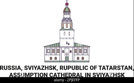 Russia, Sviyazhsk, Rupublico del Tatarstan, Cattedrale dell'Assunzione a Sviyazhsk viaggio punto di riferimento vettore illustrazione Illustrazione Vettoriale