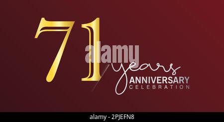 71st anni Logo Oro e rosso colore isolato su sfondo elegante, disegno vettoriale per biglietto d'auguri e biglietto d'invito Illustrazione Vettoriale