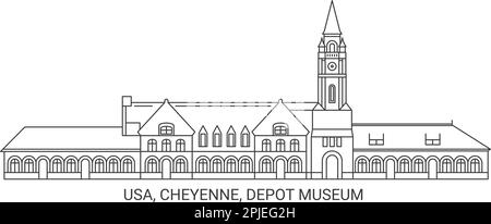 USA, Cheyenne, Depot Museum viaggio punto di riferimento vettoriale illustrazione Illustrazione Vettoriale