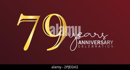 79th anni Logo Oro e rosso colore isolato su sfondo elegante, disegno vettoriale per biglietto d'auguri e biglietto d'invito Illustrazione Vettoriale