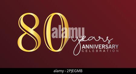 80th anni Logo Oro e rosso colore isolato su sfondo elegante, disegno vettoriale per biglietto d'auguri e biglietto d'invito Illustrazione Vettoriale
