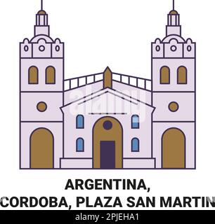 Argentina, Cordoba, Plaza San Martin viaggio punto di riferimento vettore illustrazione Illustrazione Vettoriale