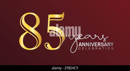 85th anni Logo Oro e rosso colore isolato su sfondo elegante, disegno vettoriale per biglietto d'auguri e biglietto d'invito Illustrazione Vettoriale