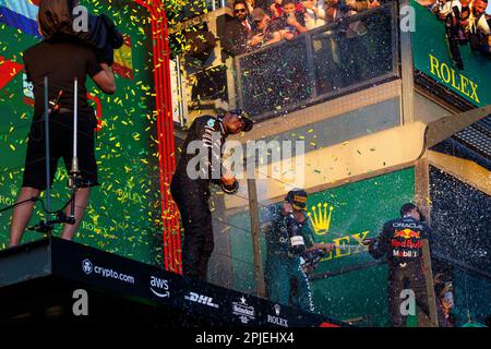 Melbourne, Australia. 02nd Apr, 2023. 2nd aprile 2023: Circuito Grand Prix di Melbourne, Melbourne, Victoria, Australia: Gran Premio di Formula 1 australiana: Giornata di gara: Il podio dopo il credito: Action Plus Sports Images/Alamy Live News Foto Stock