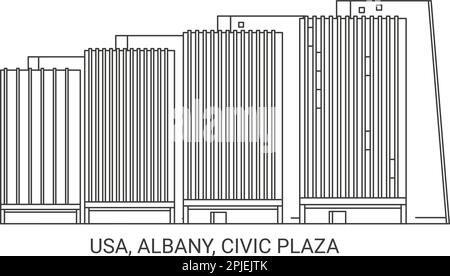 USA, Albany, Civic Plaza, illustrazione vettoriale dei punti di riferimento del viaggio Illustrazione Vettoriale