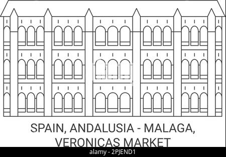 Spagna, Andalusia Malaga, Veronicas mercato viaggio punto di riferimento vettore illustrazione Illustrazione Vettoriale