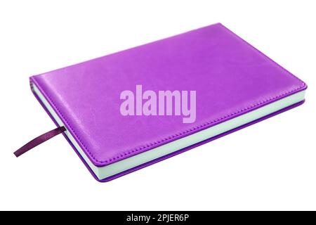 Notebook in pelle per ufficio isolato sul bianco Foto Stock