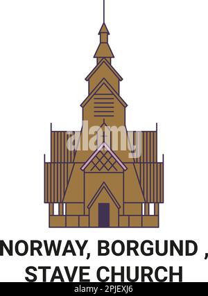 Norvegia, Borgund , Stave Church viaggio punto di riferimento vettoriale illustrazione Illustrazione Vettoriale