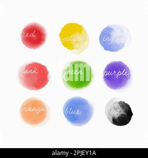 Teneri colori arcobaleno acquerello blob, tecnica di lavaggio. Colorazione colorata a gradiente orizzontale per design lgbt, isolata su sfondo bianco. Colorato Foto Stock