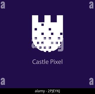 Esclusivo design con logo a castello in pixel. Modello con logo a parete a castello in pixel. vettore. Illustrazione Vettoriale