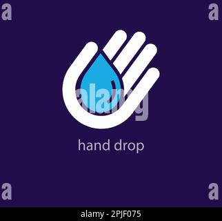 Logo Palm Water Drop. Transizioni di colore uniche. Modello di logo per igiene e lavaggio delle mani sano. vettore Illustrazione Vettoriale
