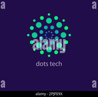 Moderno logo con tecnologia a punti rotondi. Transizioni di colore uniche. Modello del logo della tecnologia Connection Infinity. vettore Illustrazione Vettoriale