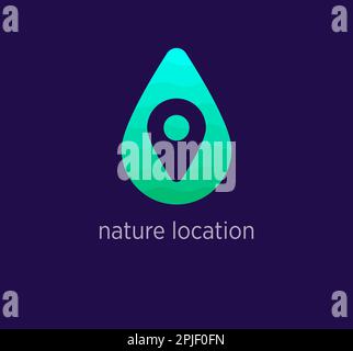 Design esclusivo del logo della posizione naturale. Design di colore moderno. Modello con logo Water Drop e Location. vettore. Illustrazione Vettoriale