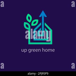 Energia pulita su logo casa. Transizioni di colore uniche. Modello del logo del concetto di casa di ecologia. vettore Illustrazione Vettoriale