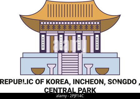 Repubblica di Corea, Incheon, Songdo , Central Park viaggio punto di riferimento vettoriale illustrazione Illustrazione Vettoriale