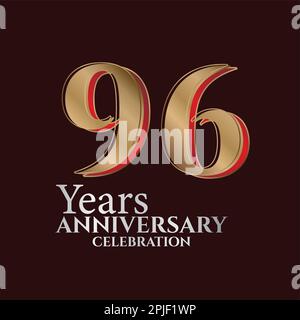96th anni Logo Oro e rosso colore isolato su sfondo elegante, disegno vettoriale per biglietto d'auguri e biglietto d'invito Illustrazione Vettoriale