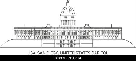 USA, San Diego, Campidoglio degli Stati Uniti, illustrazione vettoriale di riferimento di viaggio Illustrazione Vettoriale