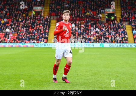 Oakwell Stadium, Barnsley, Inghilterra - 1st aprile 2023 Luca Connell (48) di Barnsley - durante il gioco Barnsley v Morecambe, Sky Bet League One, 2022/23, Oakwell Stadium, Barnsley, Inghilterra - 1st aprile 2023 Credit: Arthur Haigh/WhiteRosePhotos/Alamy Live News Foto Stock