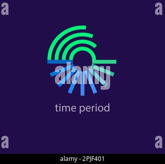 Logo delle linee del periodo moderno. Transizioni di colore uniche. Modello di logo con linea geometrica concentrica. vettore Illustrazione Vettoriale