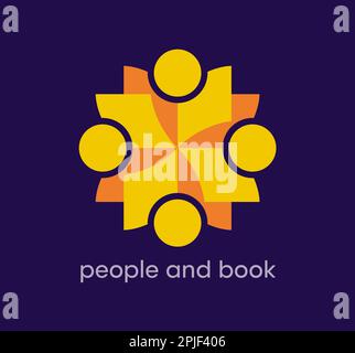 Foglie di libro e logo umano. Transizioni di colore uniche nel design. Modello di logo per la conoscenza creativa e l'istruzione. vettore. Illustrazione Vettoriale