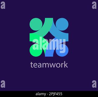Logo continuo di idee per il lavoro di squadra e la solidarietà umana. Transizioni di colore uniche. modello logo persone. vettore. Illustrazione Vettoriale