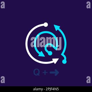 Logo lineare lettera Q. Logo esclusivo. Lettera astratta icona di un semplice bersaglio a freccia rotante. vettore di identità aziendale eps. Illustrazione Vettoriale