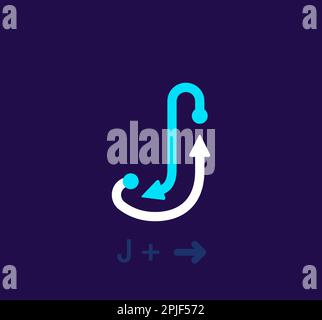 Logo J lineare. Logo esclusivo. Lettera astratta icona di un semplice bersaglio a freccia rotante. vettore di identità aziendale eps. Illustrazione Vettoriale