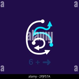 Logo numero lineare 6. Logo esclusivo. Numero astratto, semplice freccia di rotazione. Vettore di identità aziendale eps. Illustrazione Vettoriale