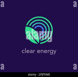 Logo a foglia circolare. logo clean energy zero carbon. design vettoriale unico. Illustrazione Vettoriale