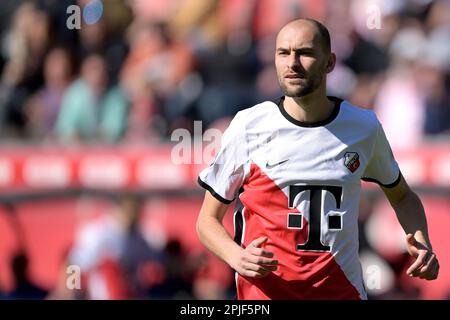 UTRECHT - Bas Dost del FC Utrecht durante la partita di campionato olandese tra il FC Utrecht e il FC Volendam allo stadio Galgenwaard il 2 aprile 2023 a Utrecht, Paesi Bassi. ANP GERRIT VAN COLOGNE Foto Stock