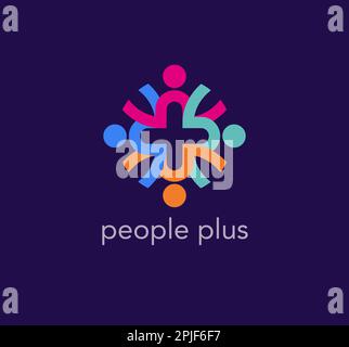 Logo di famiglia Health Plus e Intertwining Heart. Transizioni di colore uniche. modello logo persone. vettore Illustrazione Vettoriale